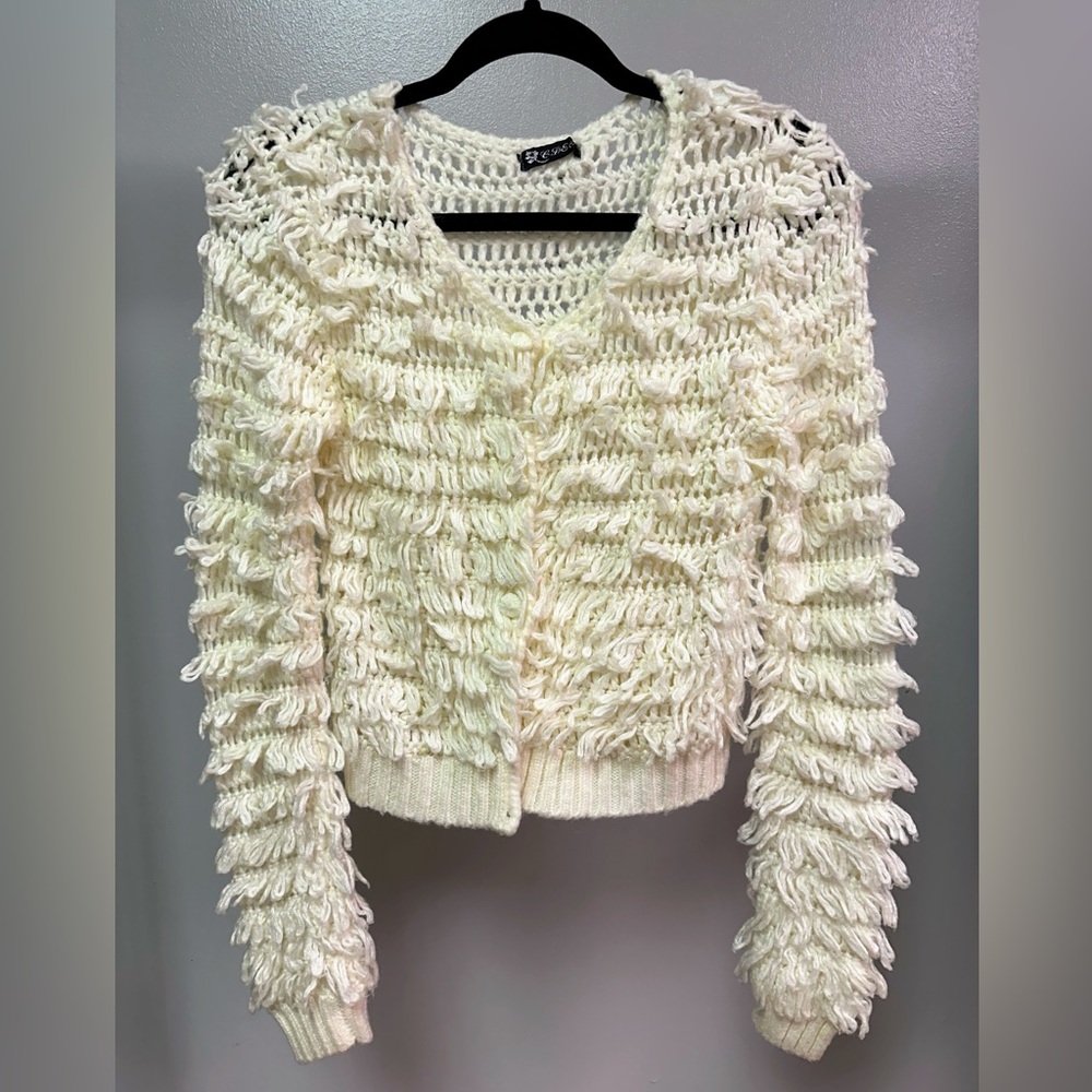 Cream Shag V-neck Cardigan